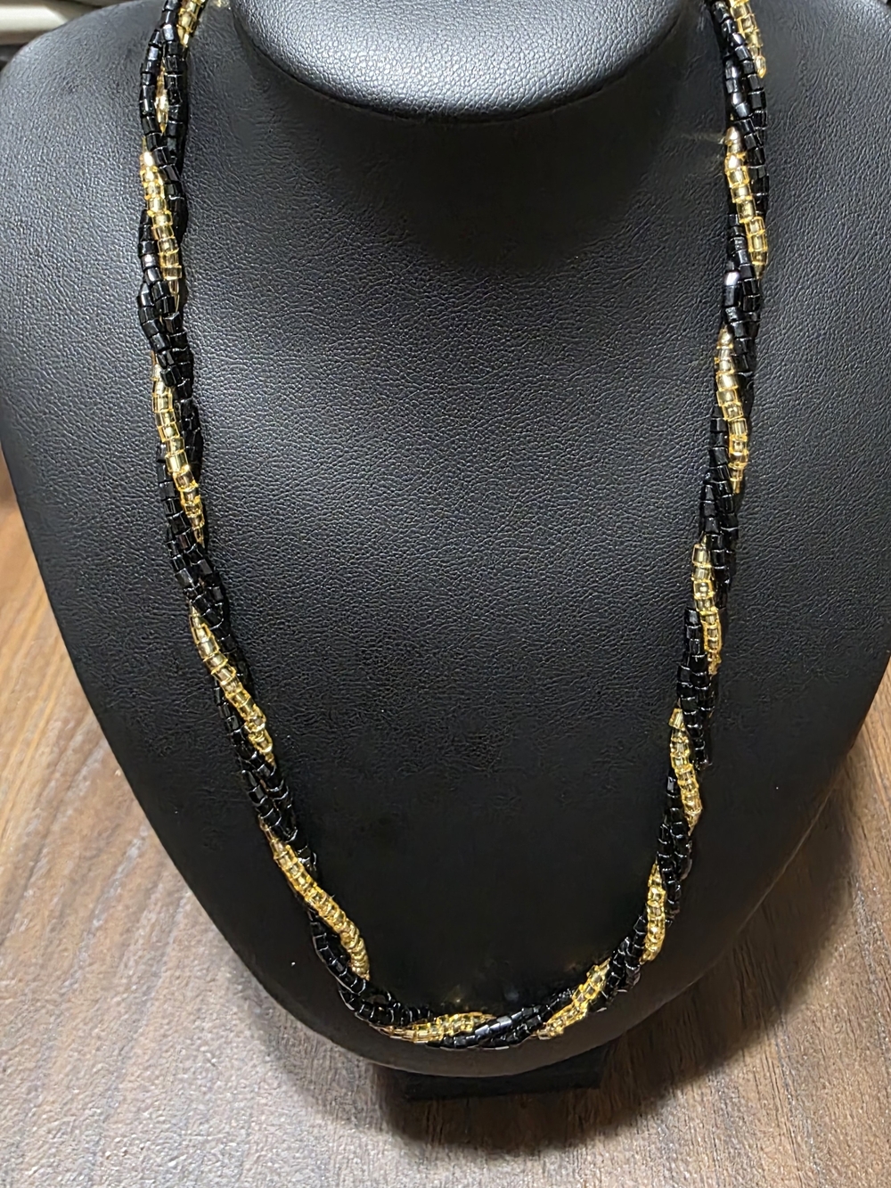Vintage Black and Gold Twisted Bead Necklace - Women Jewelry